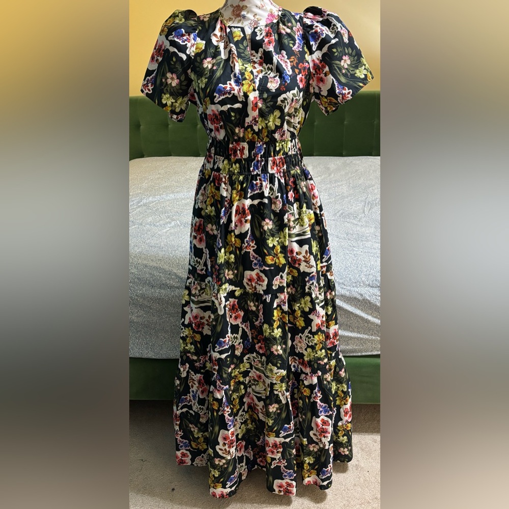 Anthropologie Somerset Maxi Dress Tan Floral Pattern Size X-Small MSRP $168 NWOT